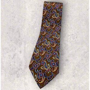 RENATO BALESTRA Silk Tie ITALY XL Brown Yellow Red Paisley W:4.1" EUC